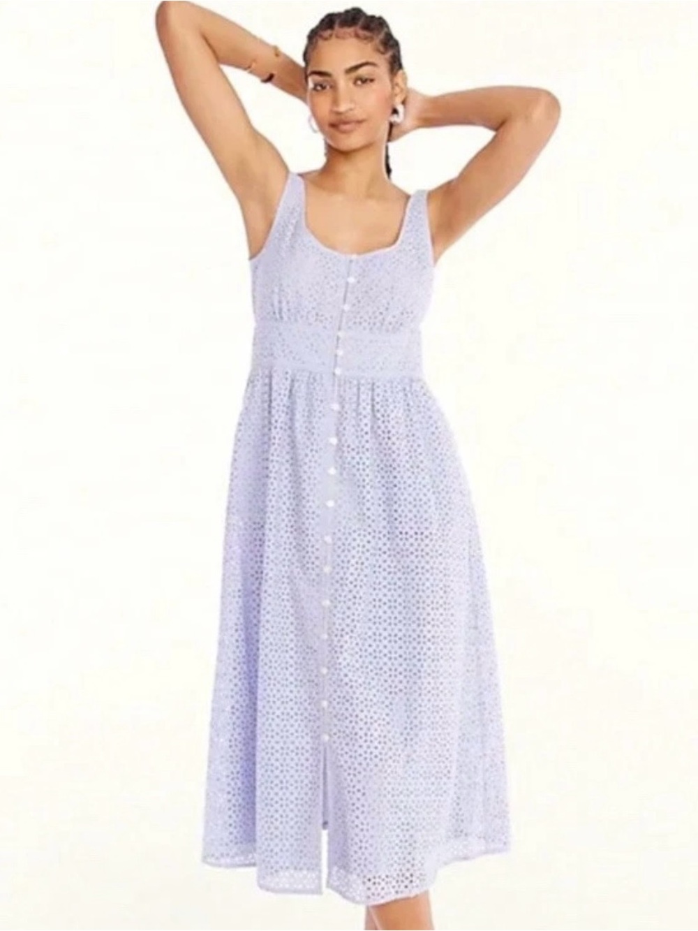 J.Crew Cotton Eyelet Button-Front Midi Dress Lavender Purple Size 0 #BH290